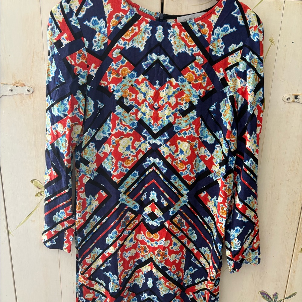 Geometric Floral Long Sleeve Dress